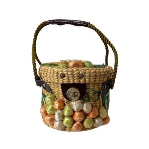 Vintage‎ 60s Raffia Fruit Purse Tiki Mod Bucket Bag Resort Handbag Coastal Style